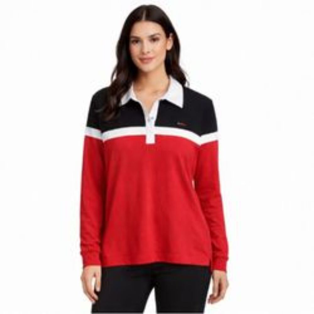 Ralph Lauren Red Black & White Long Sleeve Golf Polo Shirt NEW XL